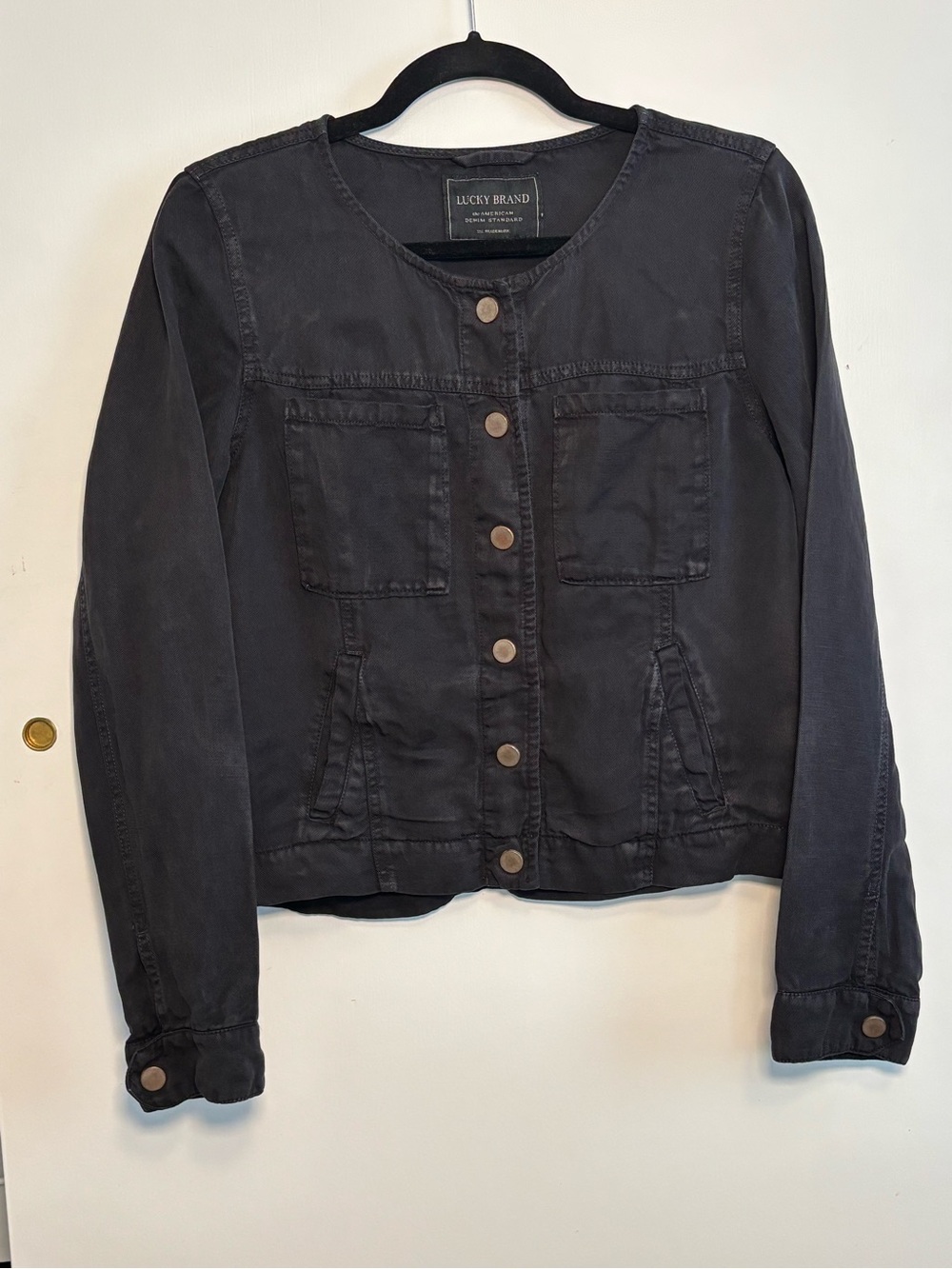 Lucky Brand Women's Soft Black Denim Button-Front Jacket Casual Fit Medium